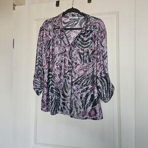 Shimmery Purple and Black Button Up Blouse